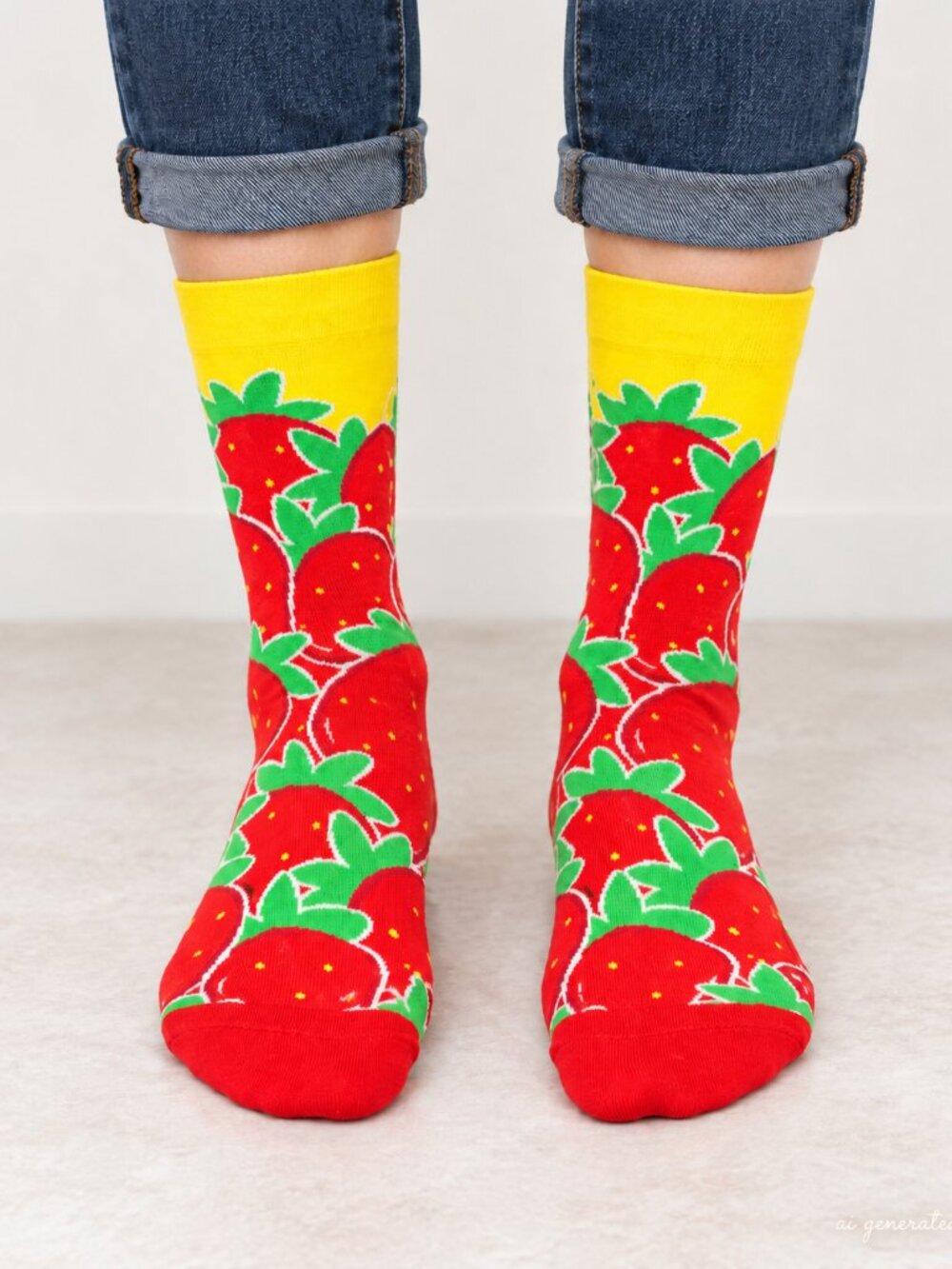 Strawberry Print Crew Socks Red Yellow Green Women’s One Size OS Party Socks